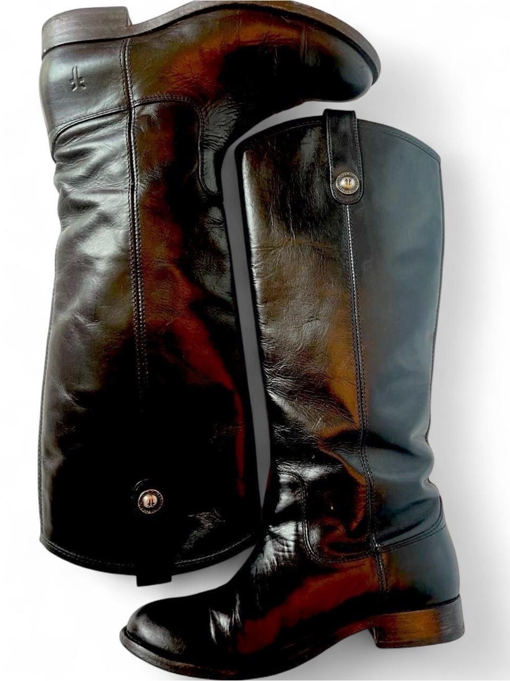 Frye Melissa Button Tall Riding Boots Black Leather size 6.5B